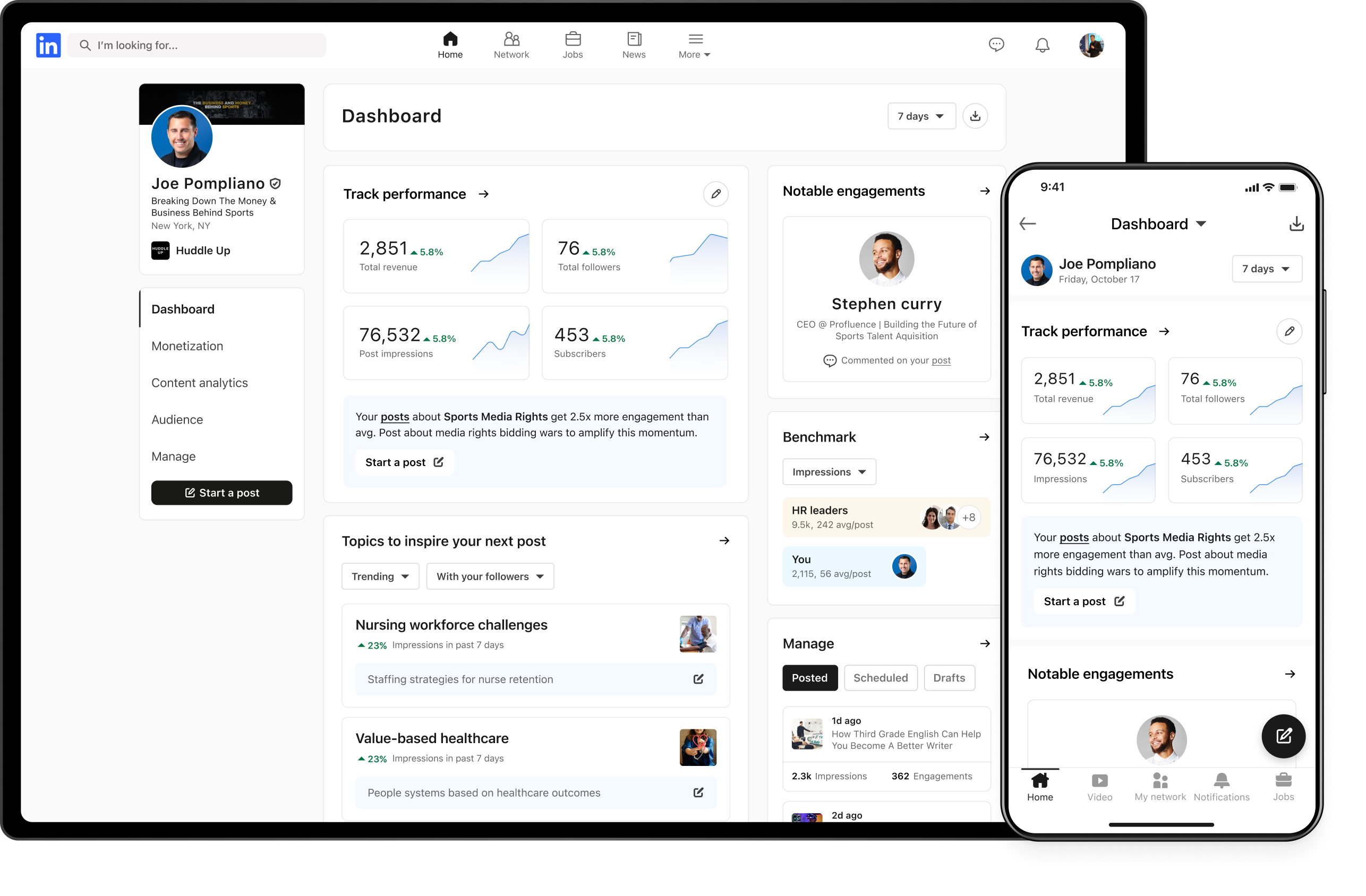 Creator Dashboard — desktop and mobile
