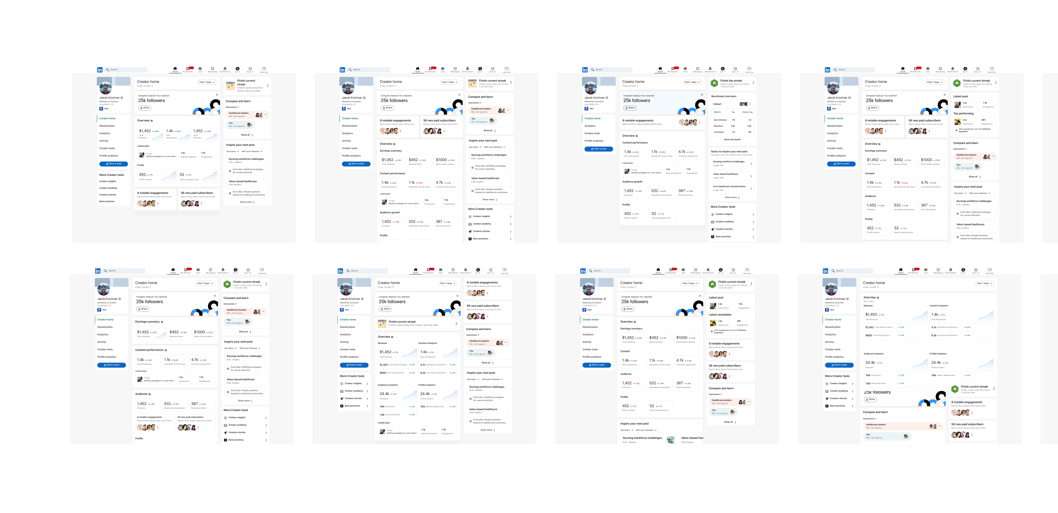 Creator Dashboard design explorations