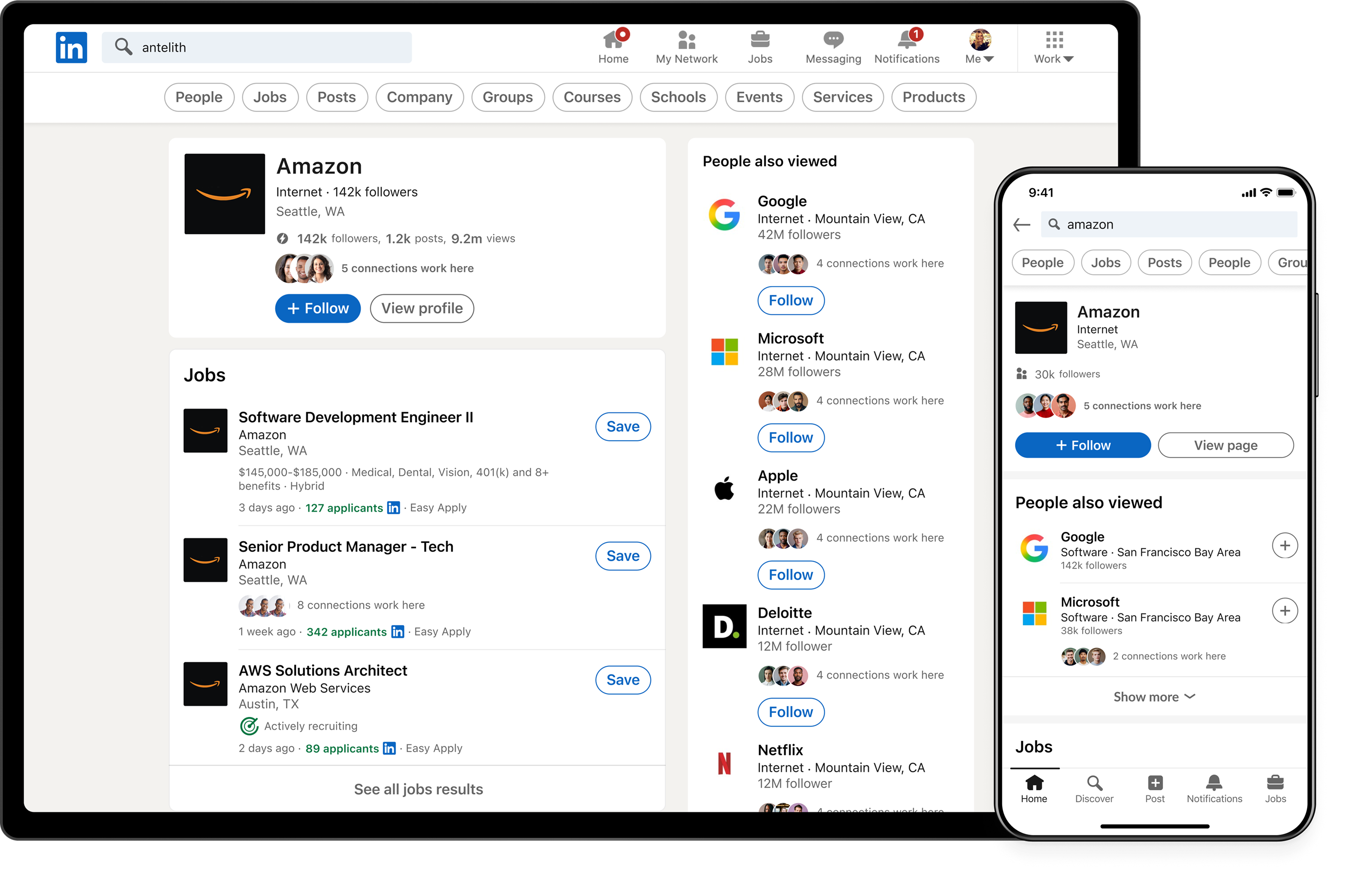 LinkedIn Search redesign — desktop and mobile screens