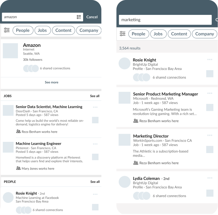 Search results page — early validation screens